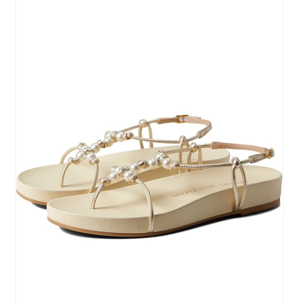 STUART WEITZMAN SOFIA Pearl Knot Demi Wedge Thong Sandals SIZE 9 women new